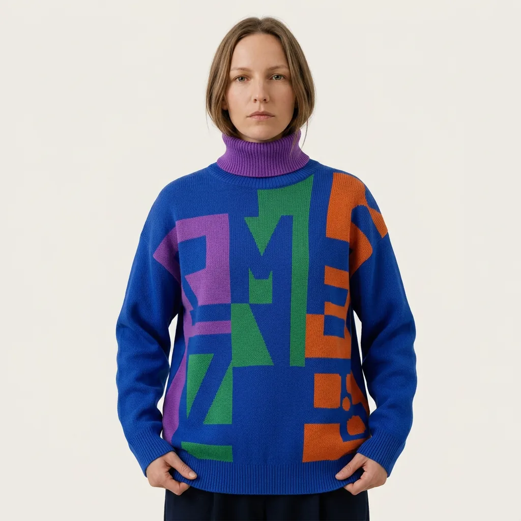 Melel knit — electric blue intarsia turtleneck