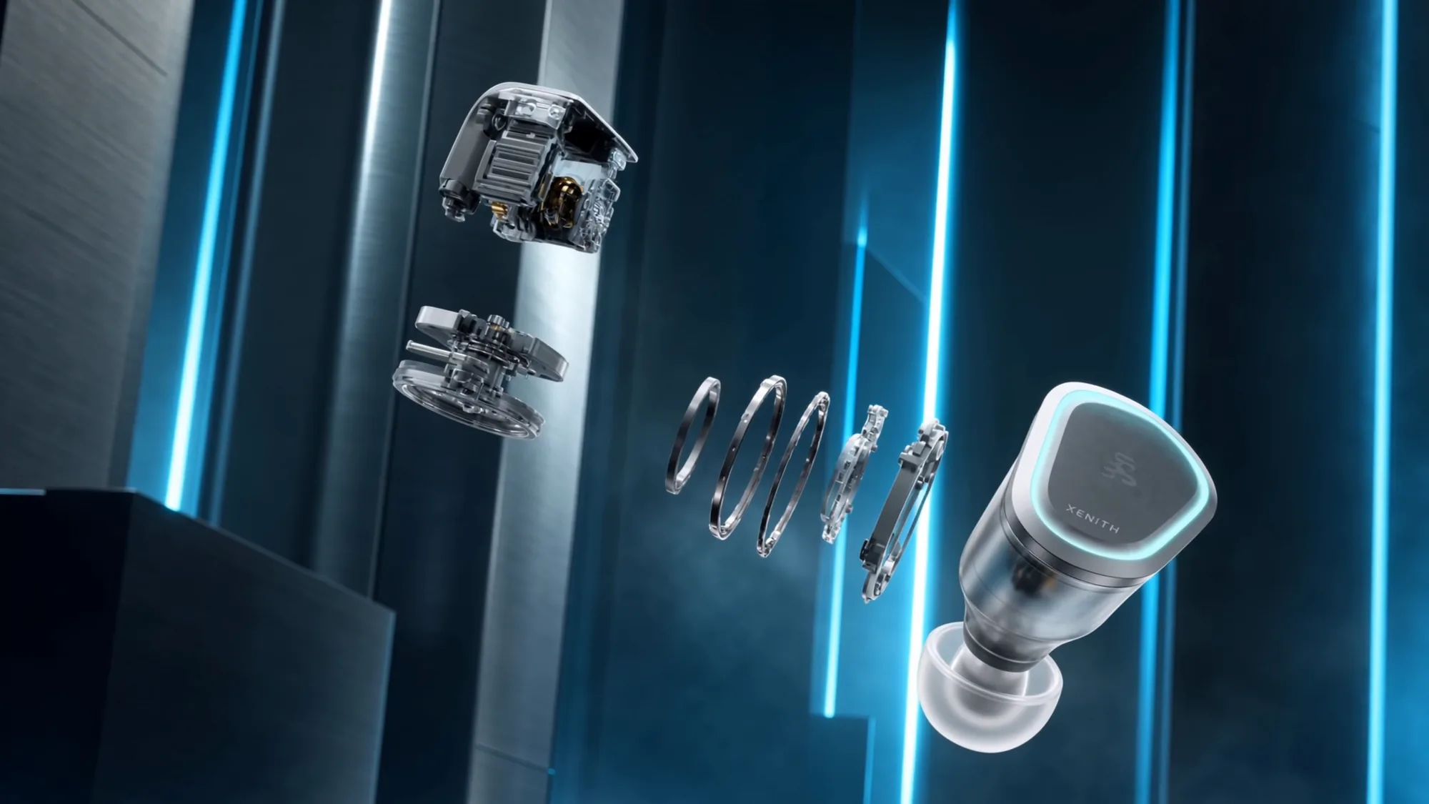 XENITH earbud shown as an exploded view